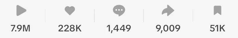 TikTok stats: 7.9M views, 228K likes, 1,449 comments, 9,009 shares, 51K saves