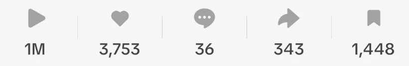 TikTok stats: 1M views, 3,753 likes, 36 comments, 343 shares, 1,448 saves